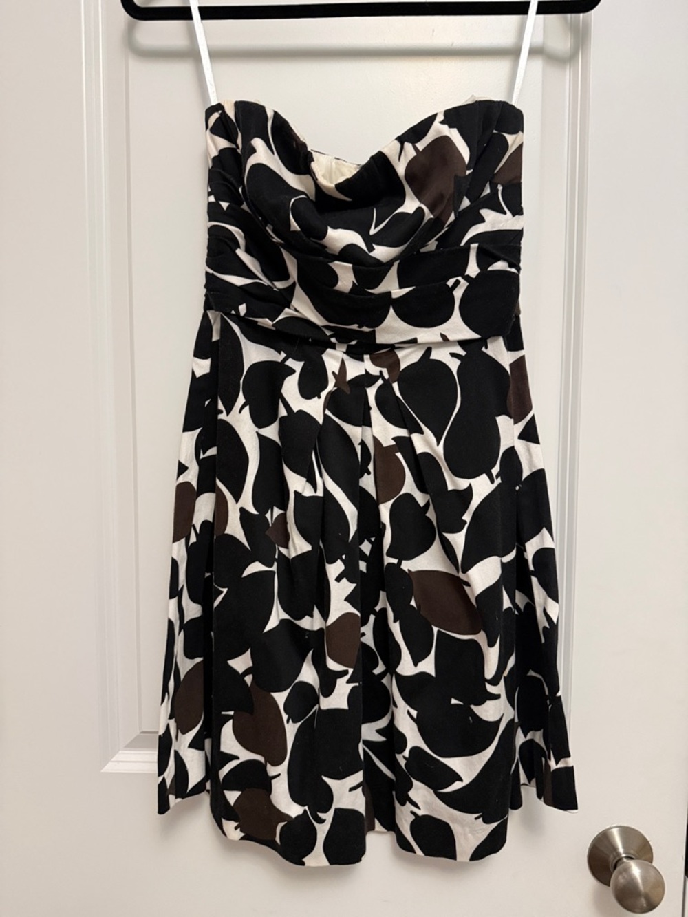 Donna Ricco Strapless Black White and Brown Floral Print Dress